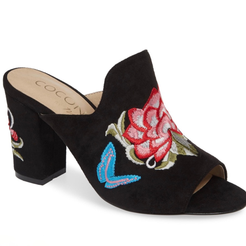 New Matisse black velvet embroidered rose mules 10 - Picture 5 of 6